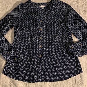 croft & barrow Navy and White Printed Button-Front Top